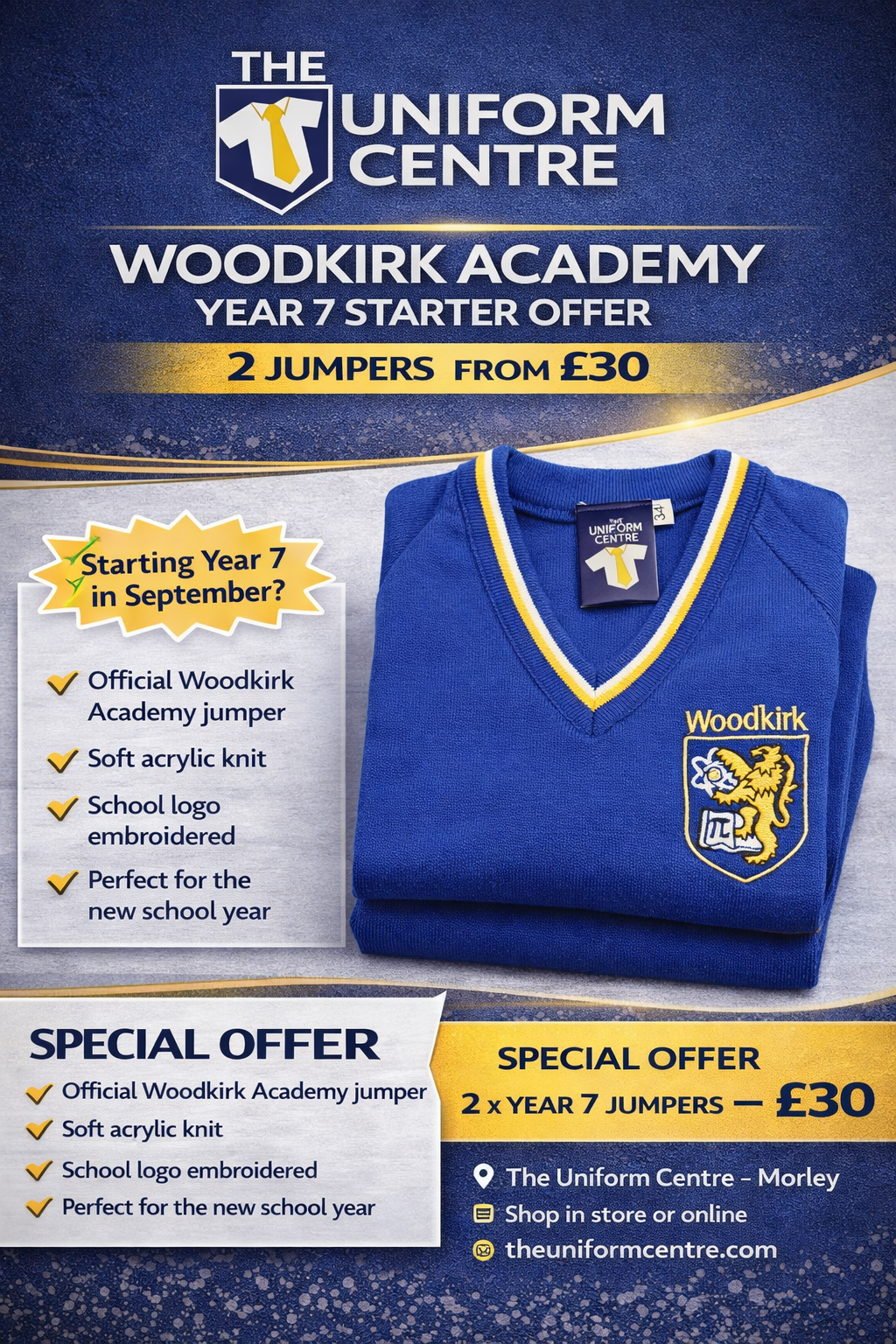 2x Woodkirk Academy Jumper Year 7 White 2026/27